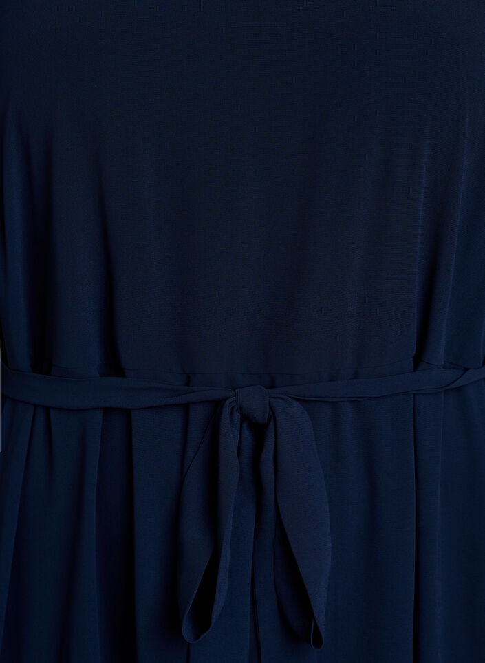 Chiffon maxi-jurk met een V-hals en ruches aan de zoom, Blauw, Packshot image number 2