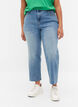 7/8 jeans met ruwe randjes en hoge taille, Blauw, Model image number 3