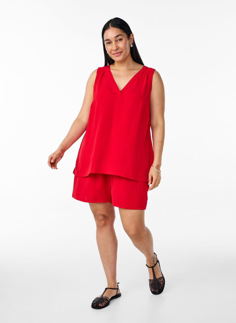 Mouwloze top met kreukeffecten, Rood, Model image number 1