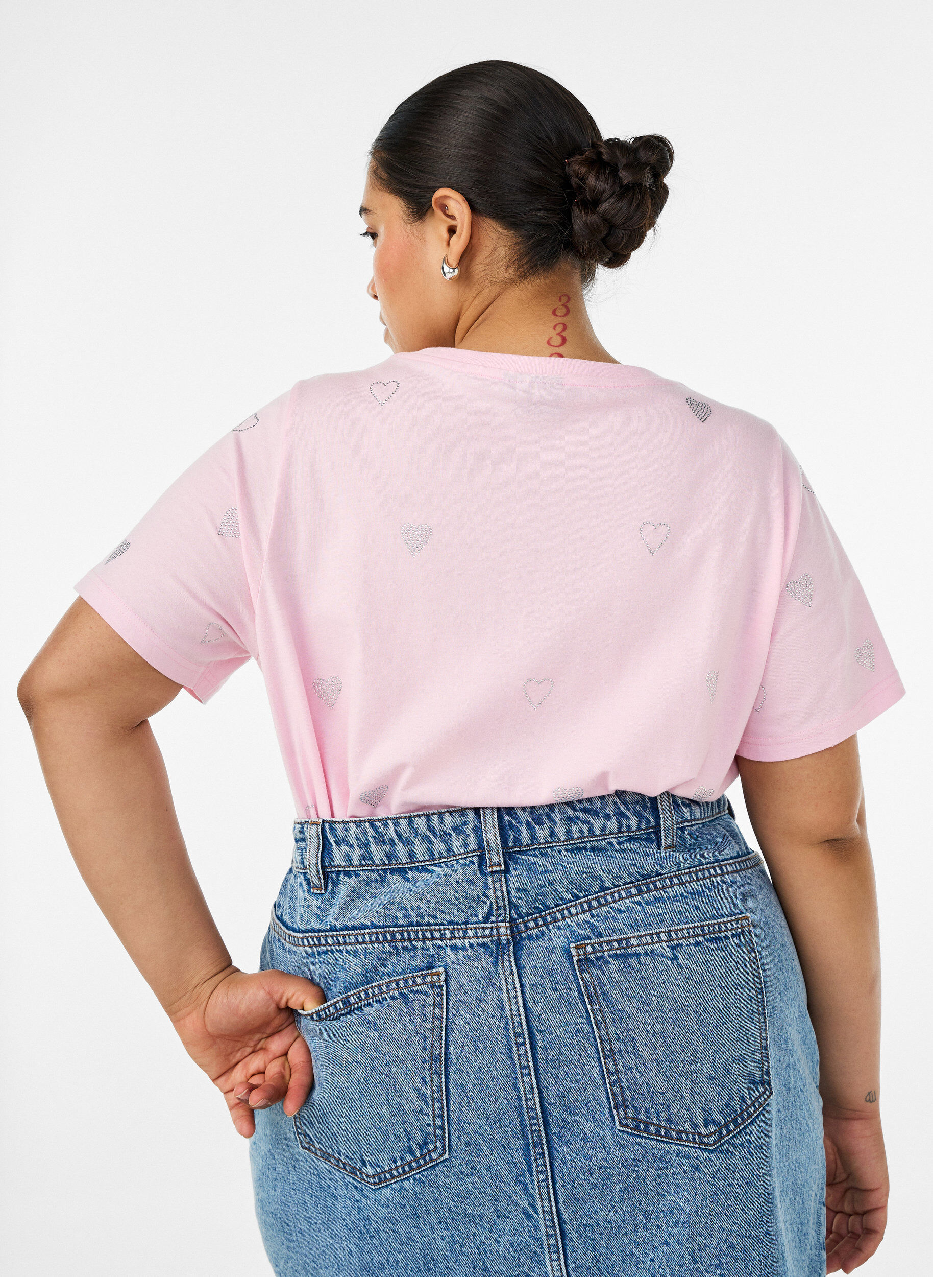 ZizziOrganisch katoenen T-shirt met hartjes, Roze, Model image number 2