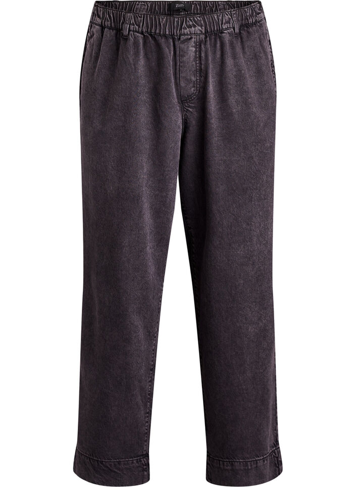 Brede jeans met een elastische tailleband, Grijs, Packshot image number 0