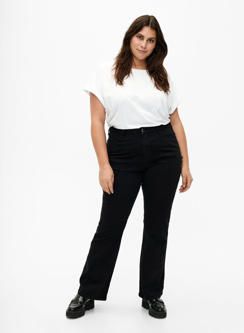 Ellen bootcut jeans met hoge taille, Zwart, Model image number 0