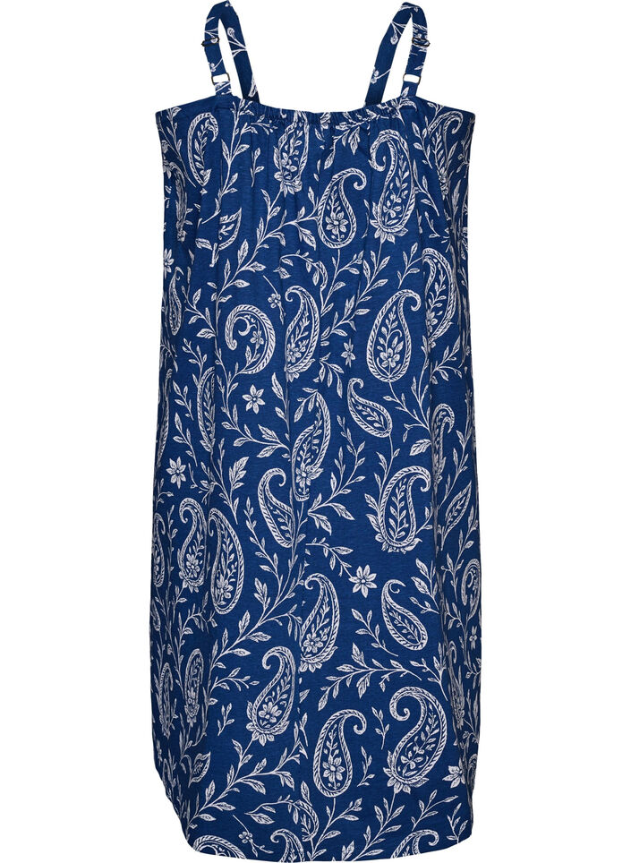 Jurk met middelhoge bandjes van biologisch katoen, Blauw, Packshot image number 1