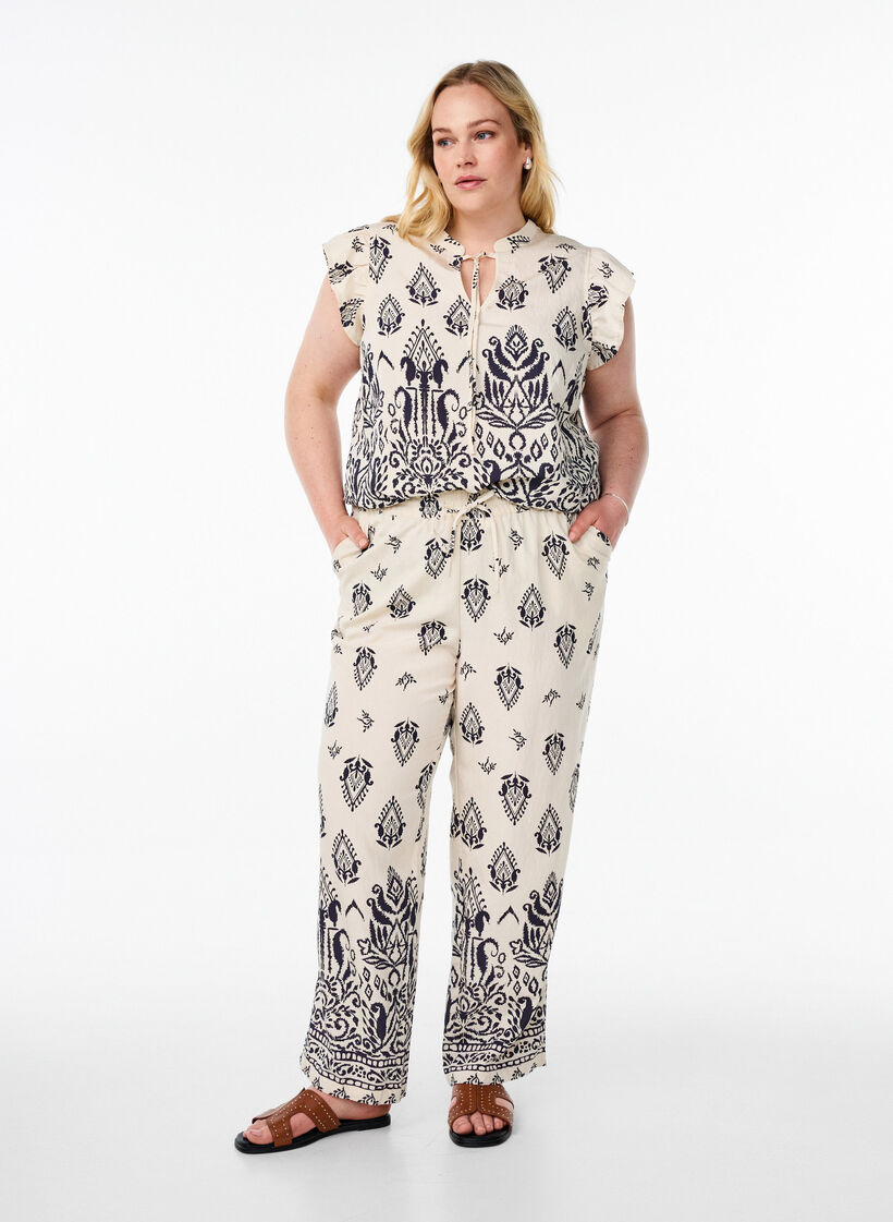 Losse broek met print en hoge taille, Birch Black AOP, Model