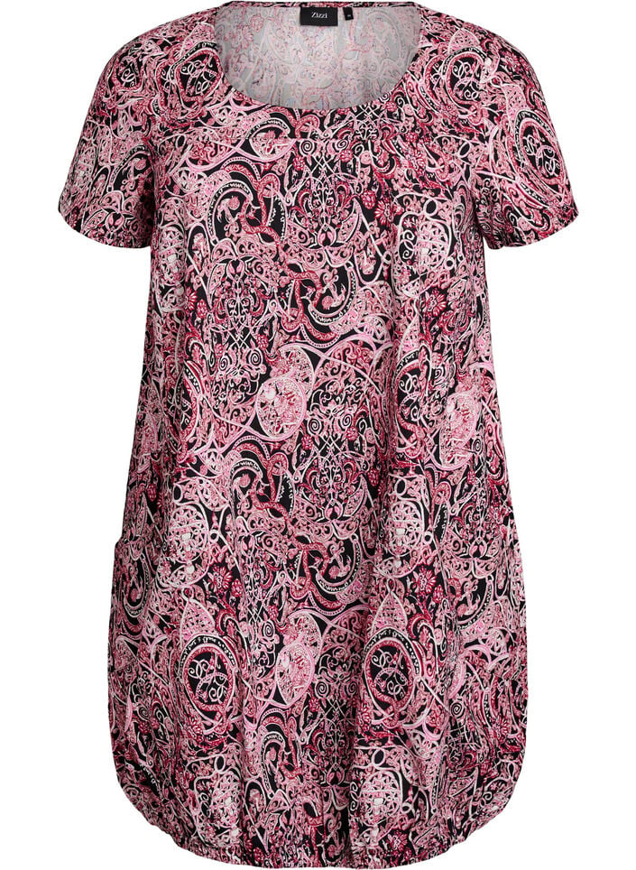 Katoenen jurk met korte mouwen en print, Zwart, Packshot image number 0