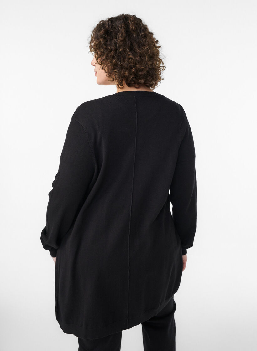 Long cardigan tricot&eacute; dans un m&eacute;lange de viscose, Noir, Model image number 2