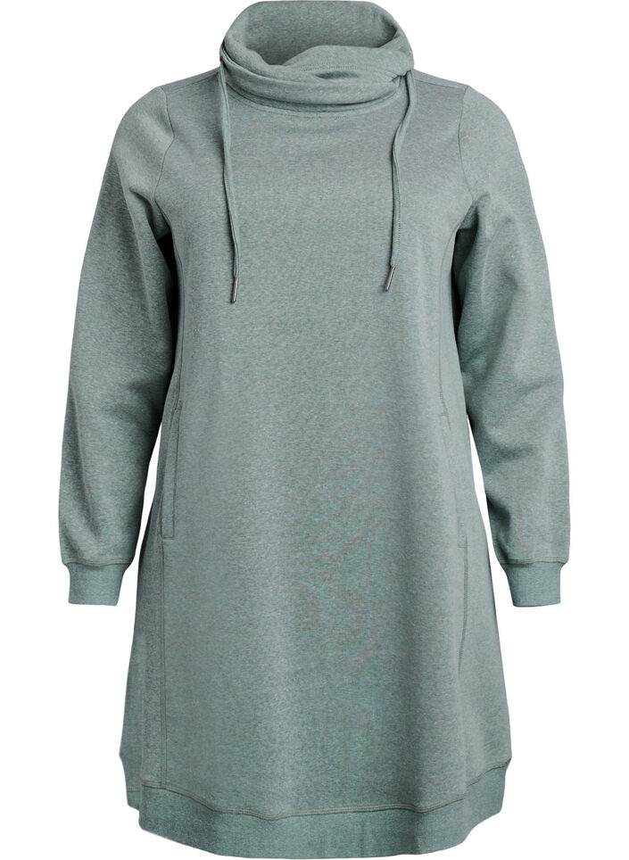 Kort sweatshirt jurk met hoge kraag en zakken, Groen, Packshot image number 0