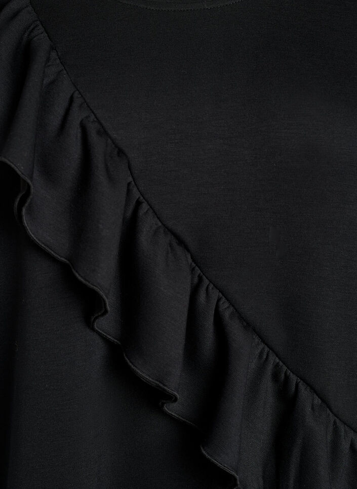 Jersey blouse met een diagonale ruchesdetail, Zwart, Packshot image number 2