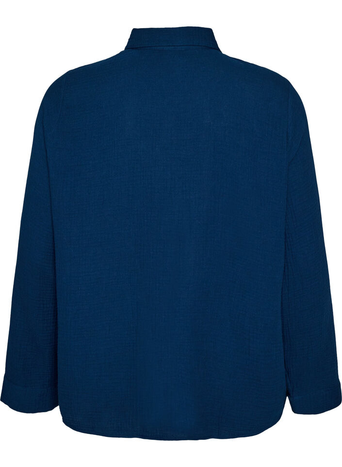 Chemise de nuit &agrave; manches longues en mousseline de coton, Bleu, Packshot image number 1