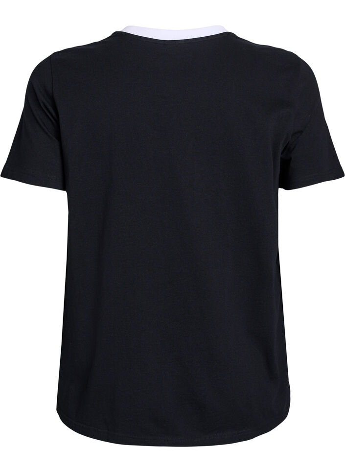 T-shirt met tekst en contrasterende rand, Zwart, Packshot image number 1