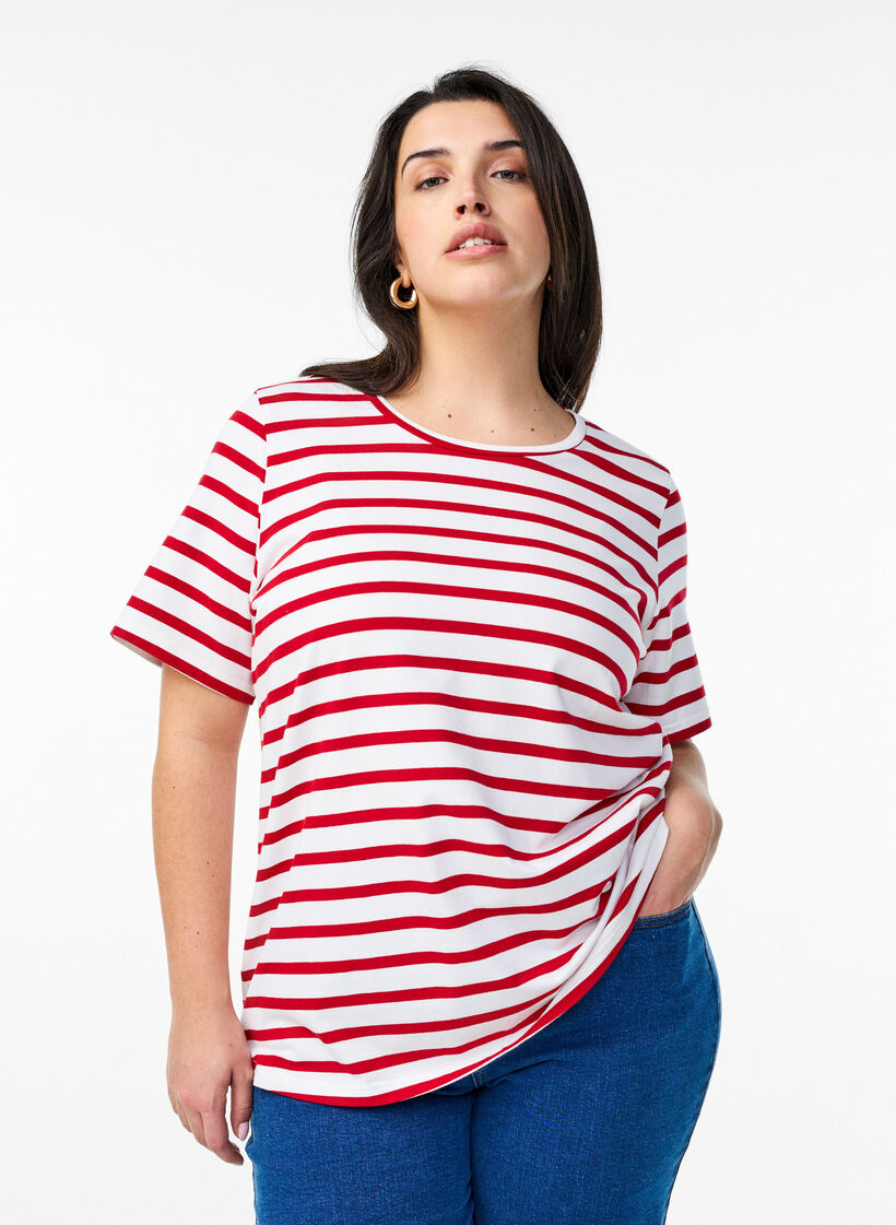 Gestreept T-shirt van biologisch katoen, Urban Red B.W.Stripe, Model