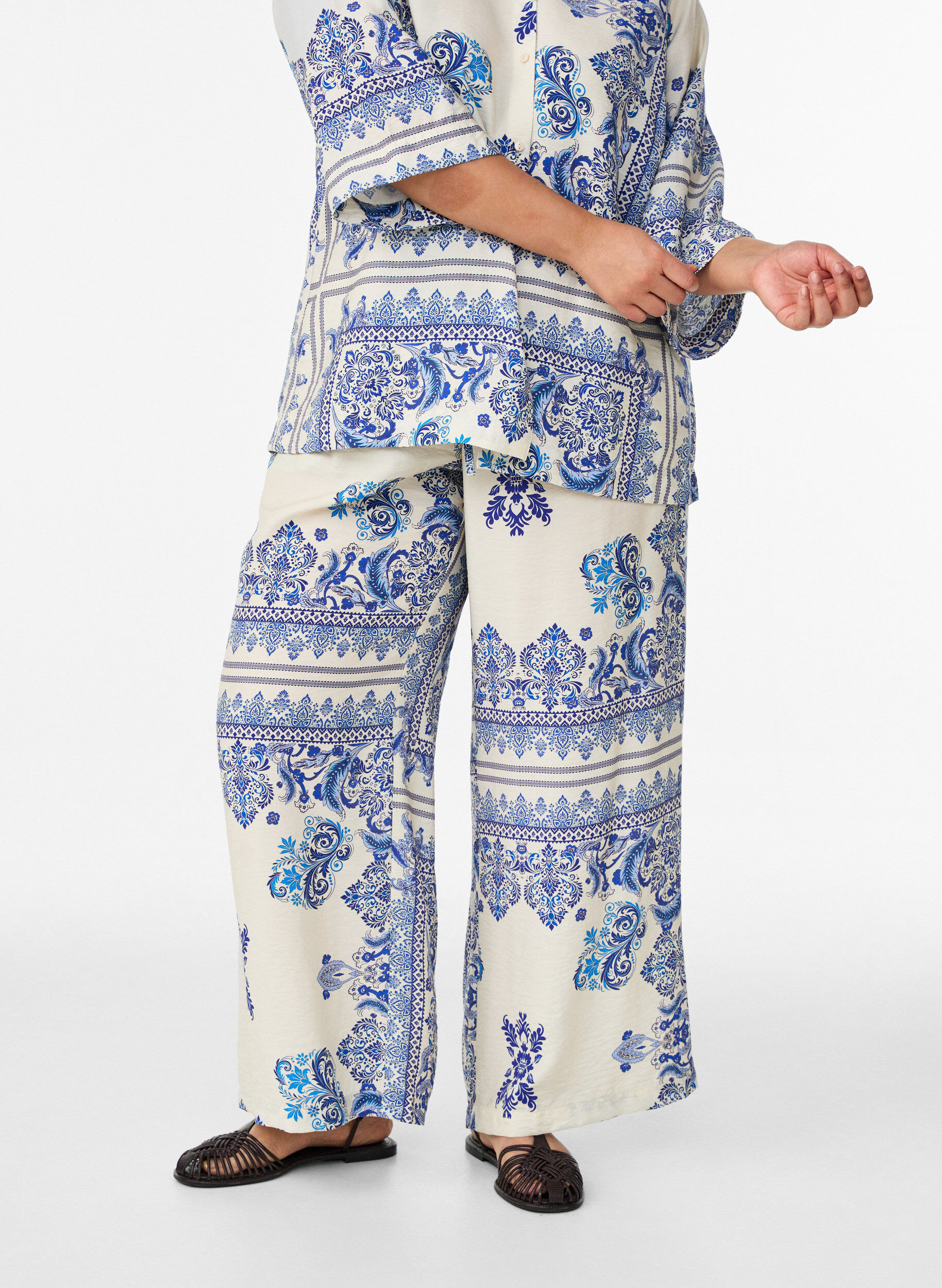 ZizziPatternbroek met wijde pijpen, Blauw, Model image number 3