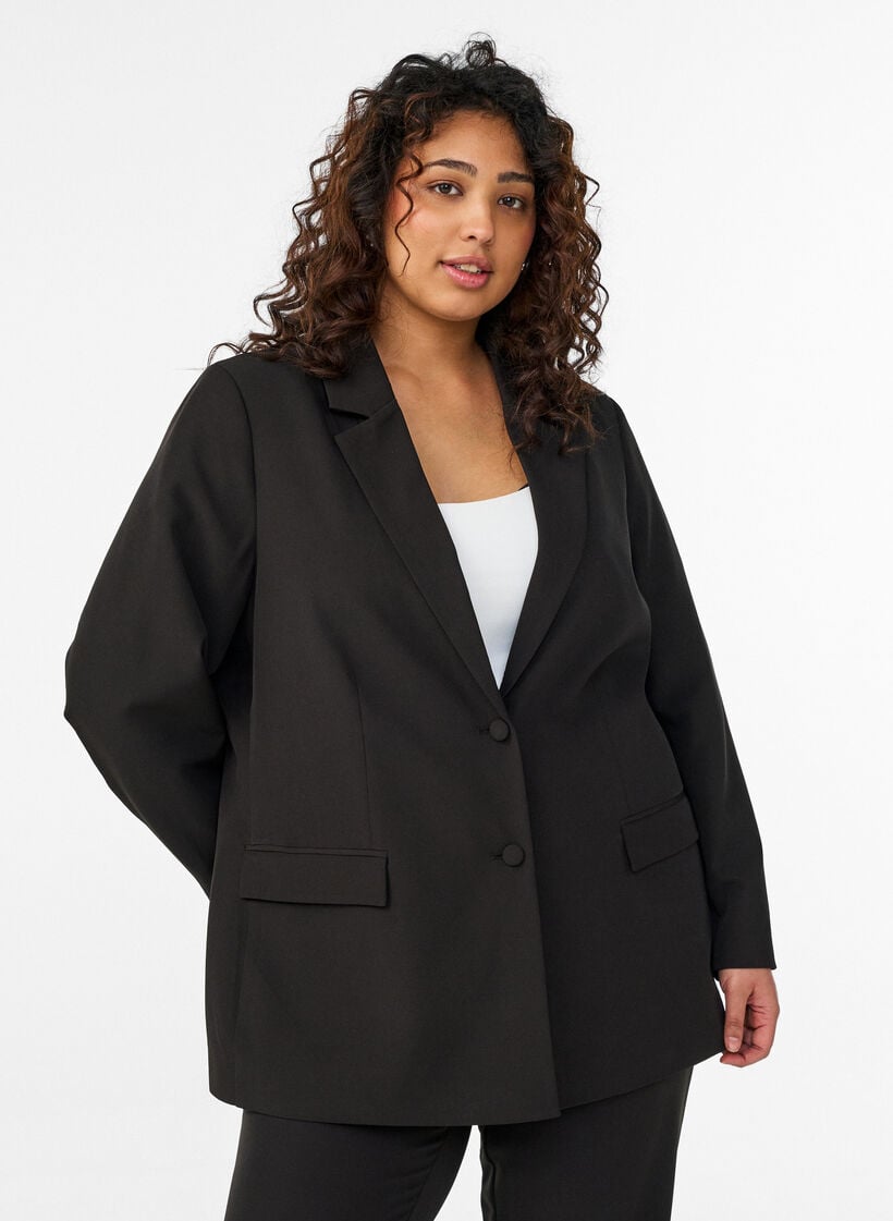 Klassieke blazer met knoopsluiting, Zwart, Model image number 0