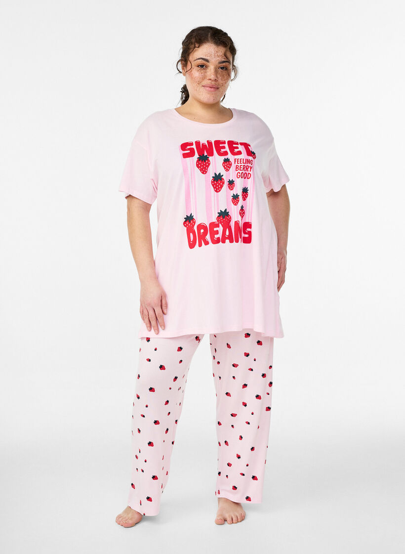 Lang nachthemd-T-shirt in biologisch katoen met print, Rood, Model image number 1