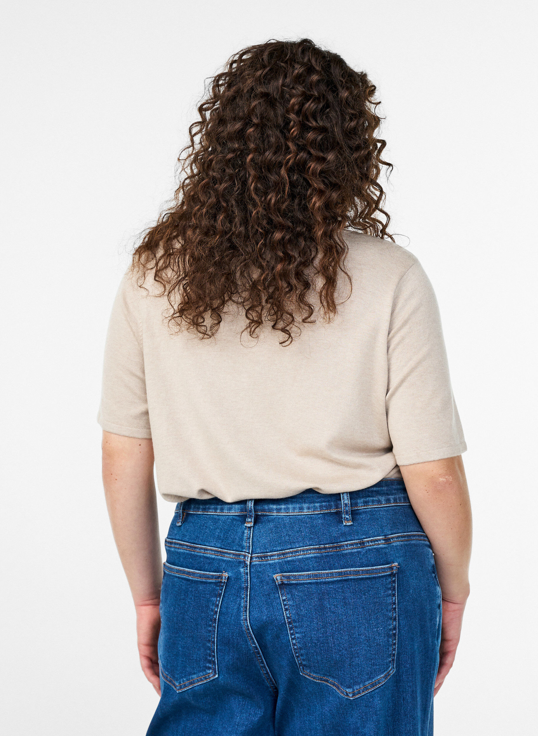 ZizziGebreide blouse met korte mouwen van viscose, Beige, Model image number 2