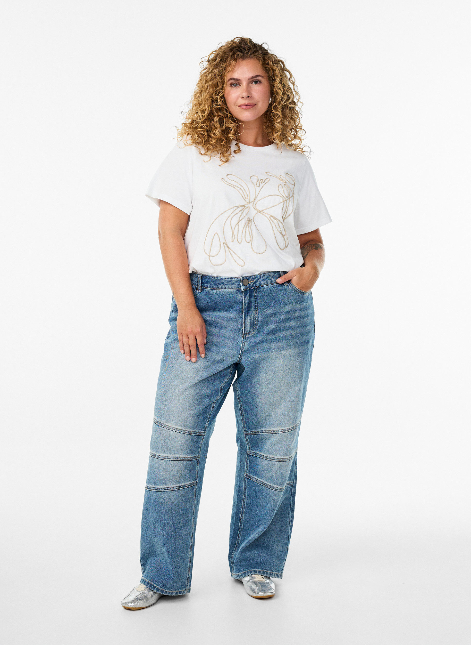 ZizziT-shirt in biologisch katoen met koorddetail, Wit, Model image number 1