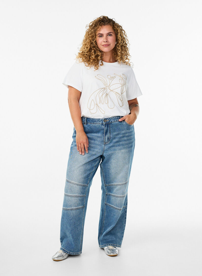 T-shirt in biologisch katoen met koorddetail, White S.T.Pearls, Model