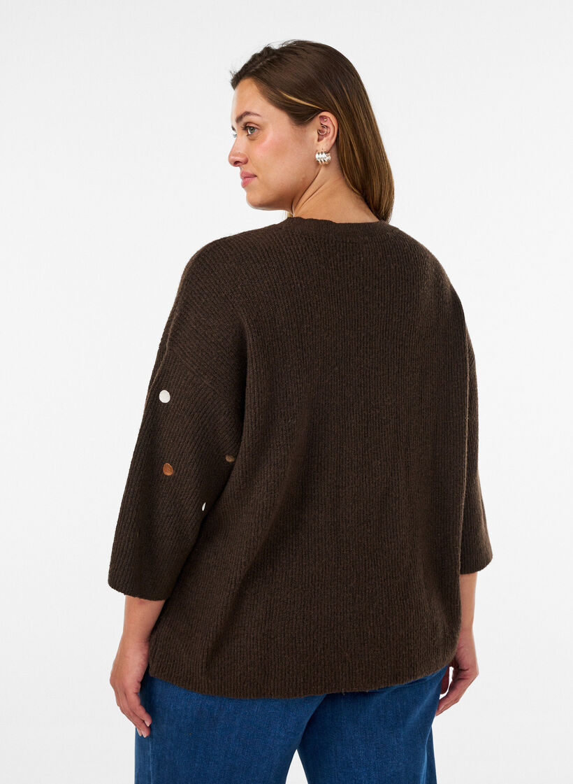 Gebreide blouse met kleine geborduurde motieven, Bruin, Model image number 2