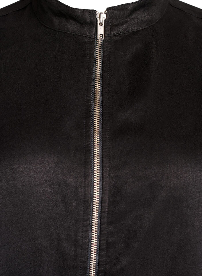 Lang overhemd van imitatie-suède met rits, Zwart, Packshot image number 2