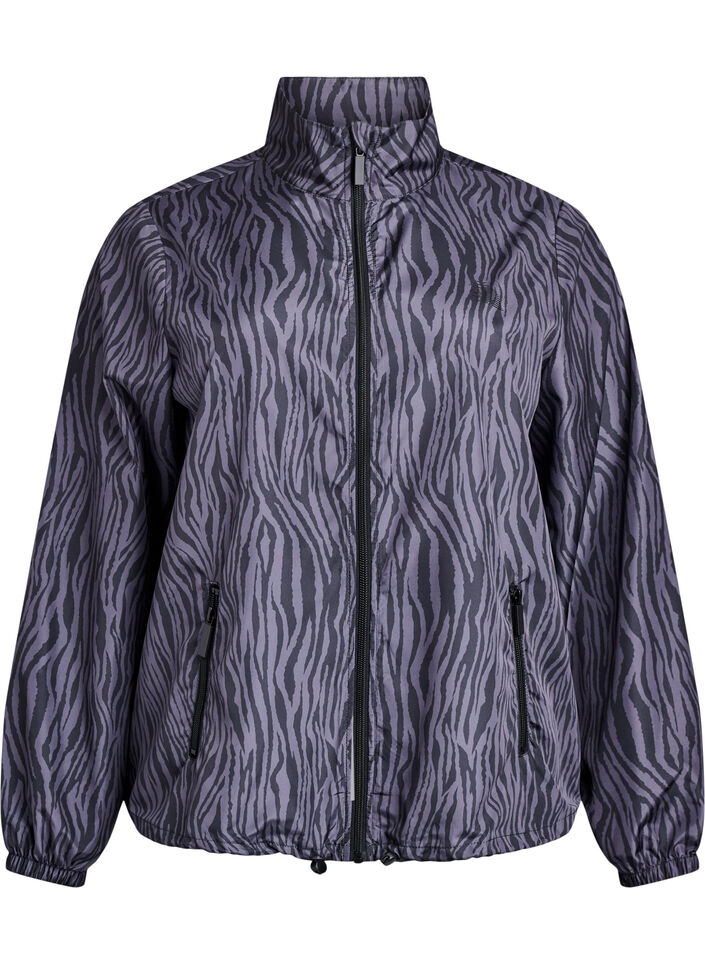Runningjack met hoge hals en verstelbare zoom, Grey Zebra AOP, Packshot
