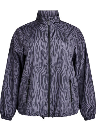 ZizziRunningjack met hoge hals en verstelbare zoom, Grey Zebra AOP, Packshot image number 0