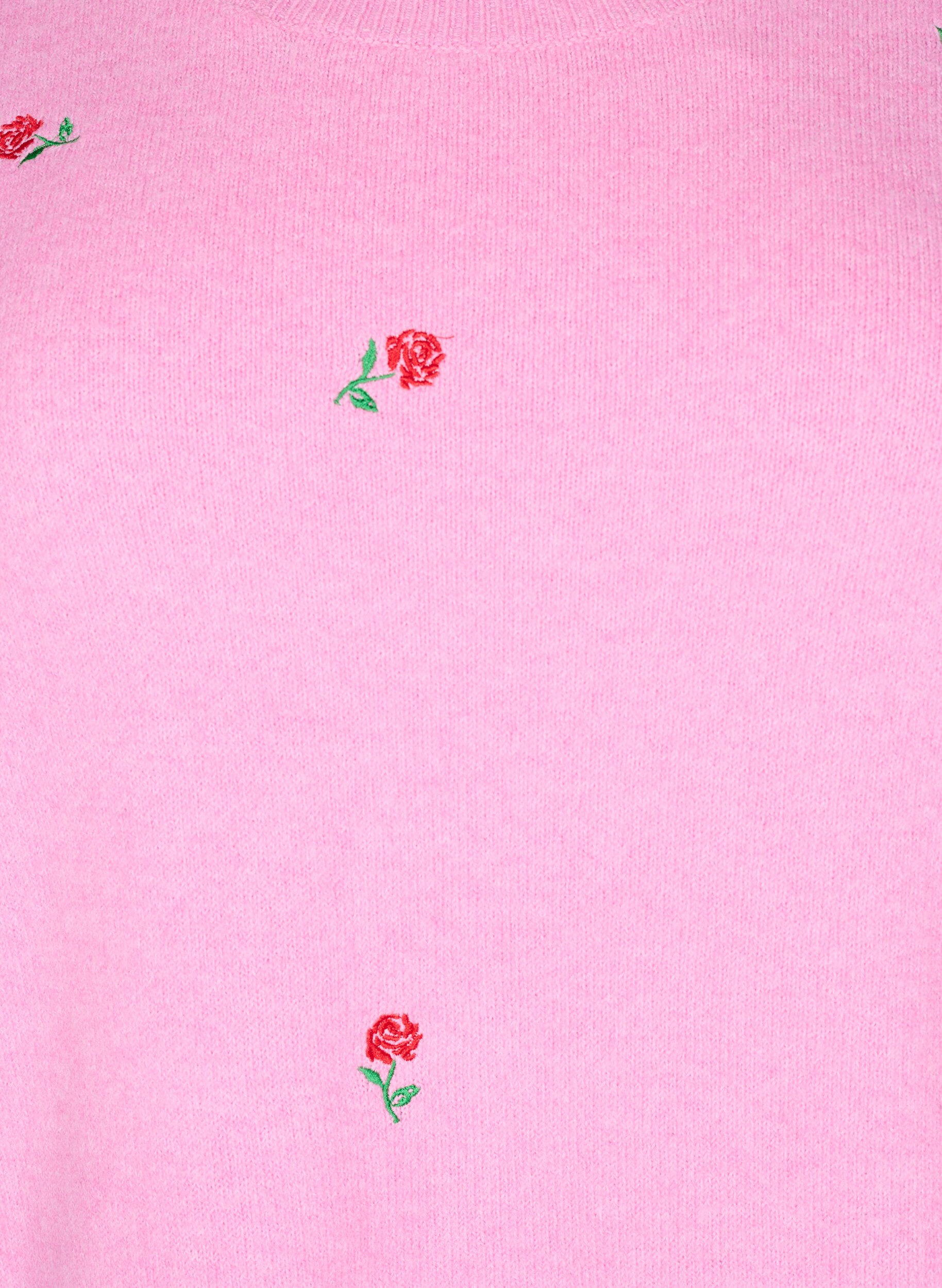 ZizziGebreide blouse met bloemen en 3/4 mouwen, Begonia Pink Mel., Packshot image number 2
