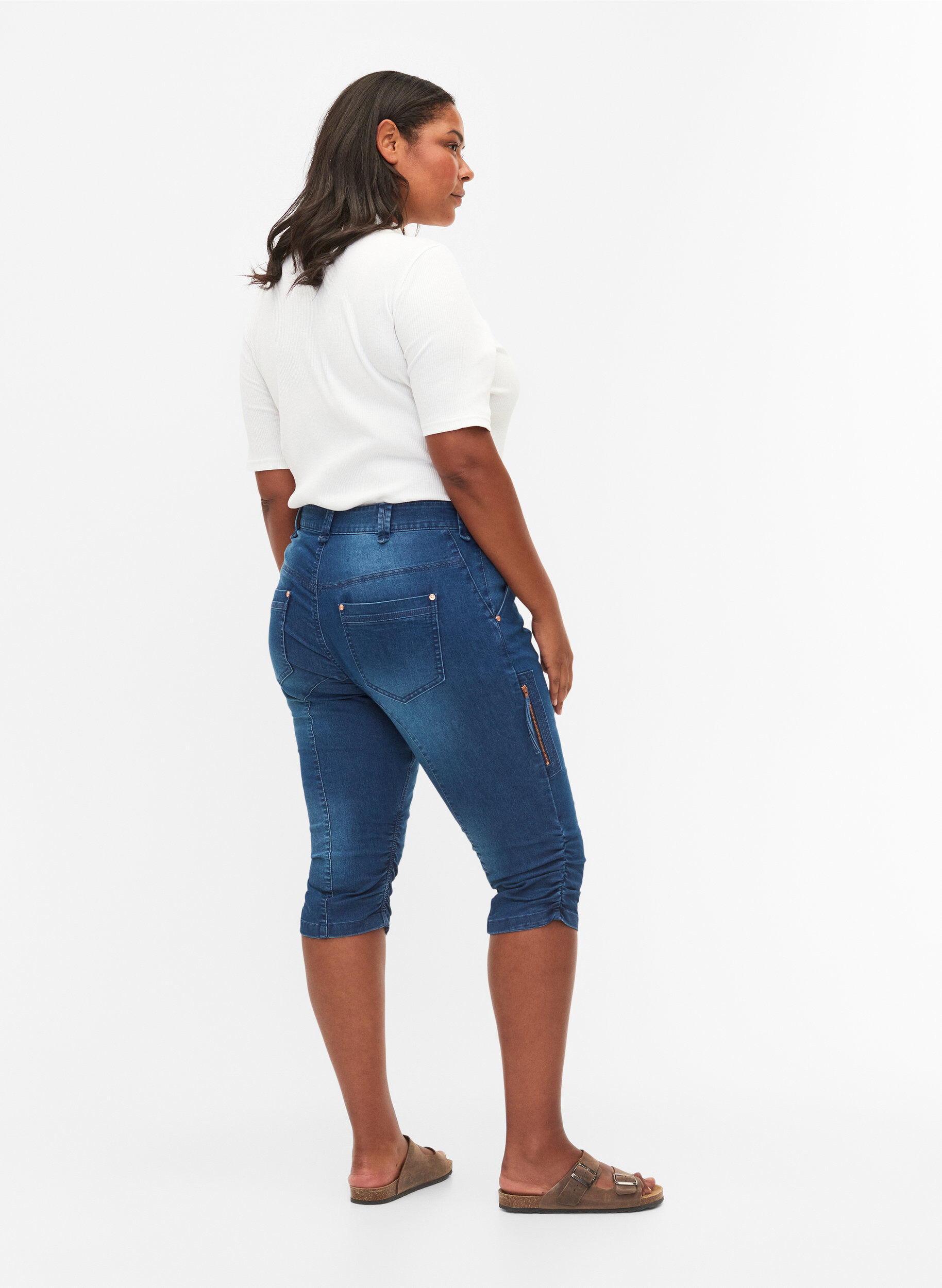 ZizziSlim fit capri jeans met zakken, Blauw, Model image number 2