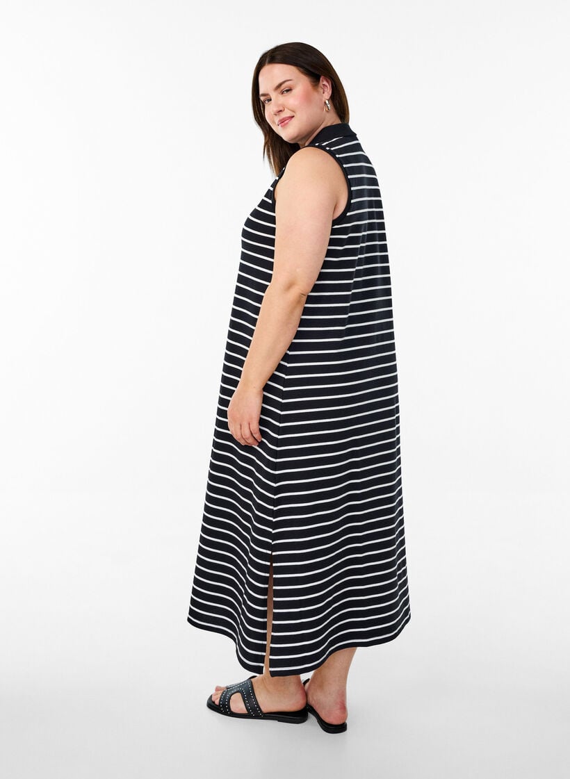 Mouwloze polo jurk in midi lengte, Zwart, Model image number 1