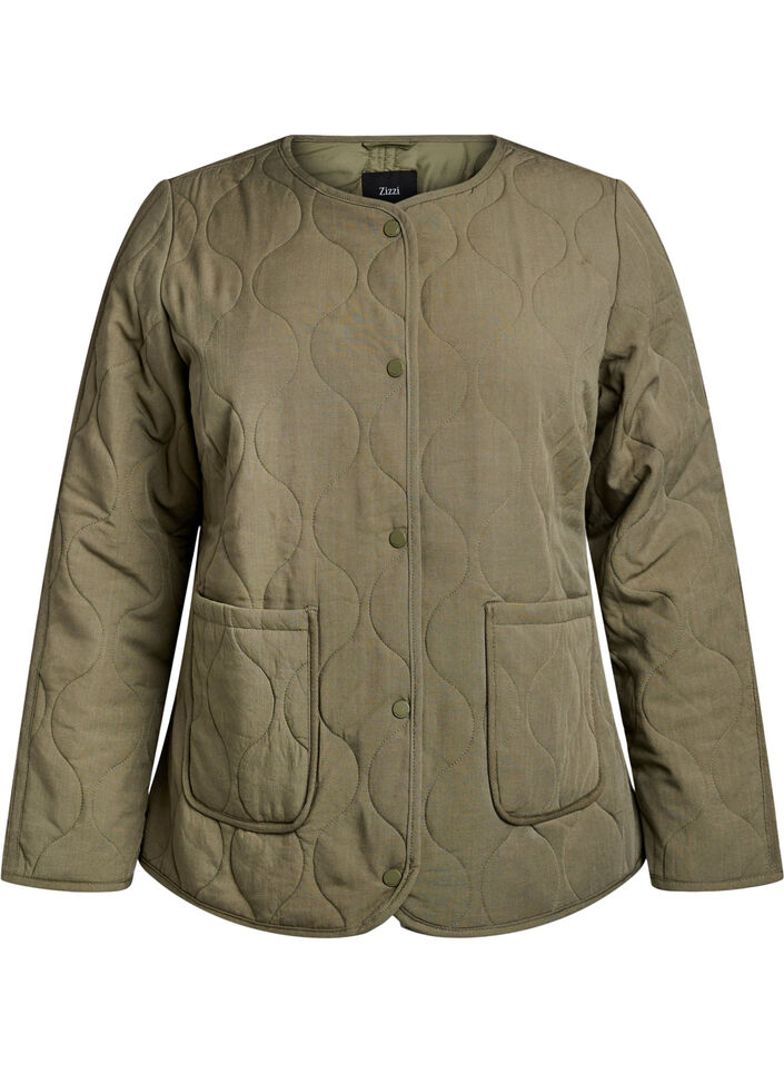 Gewatteerde jas met knopen en zakken, Groen, Packshot image number 0