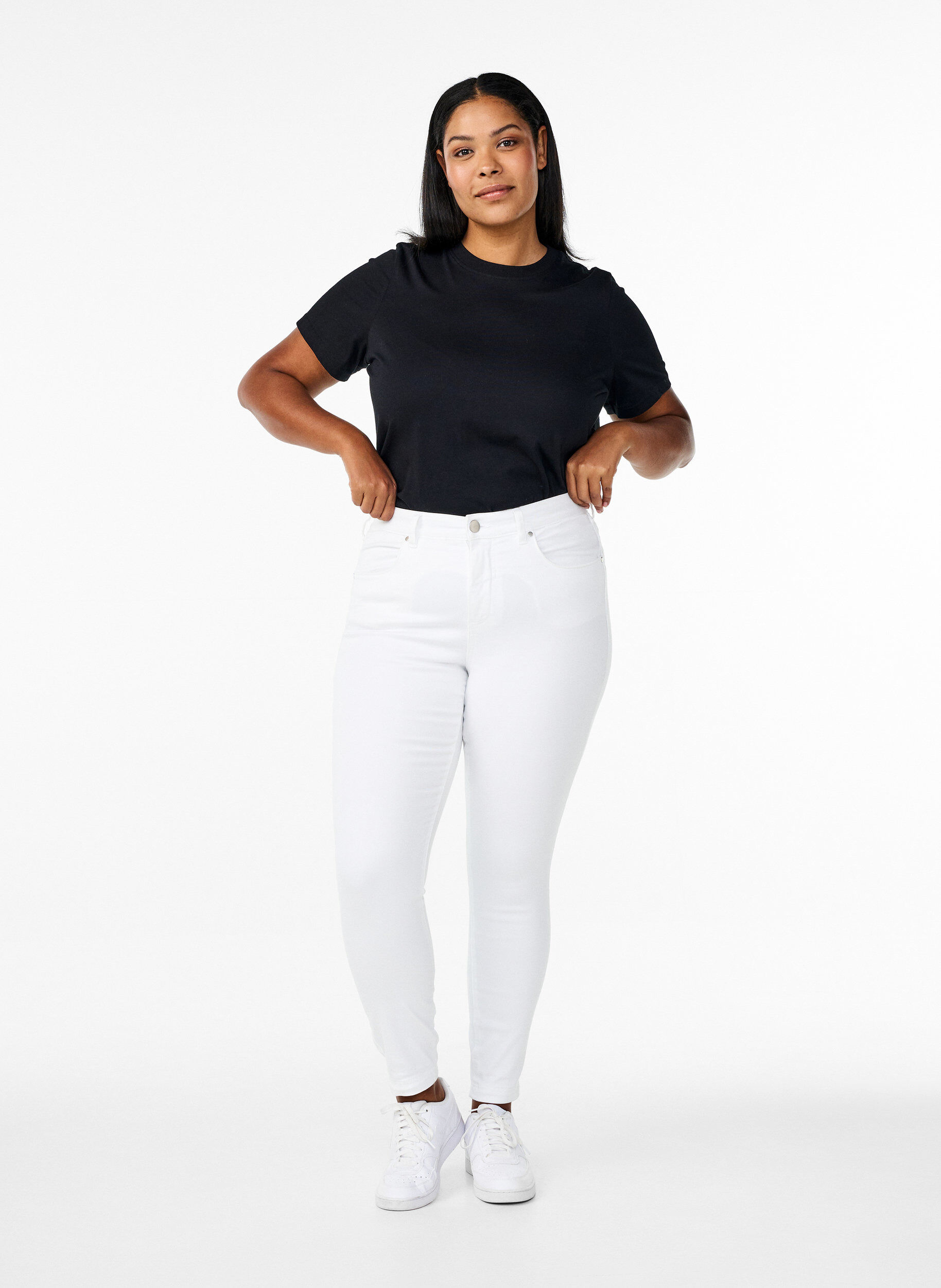 ZizziSuper slim Amy jeans met hoge taille, White, Model image number 0