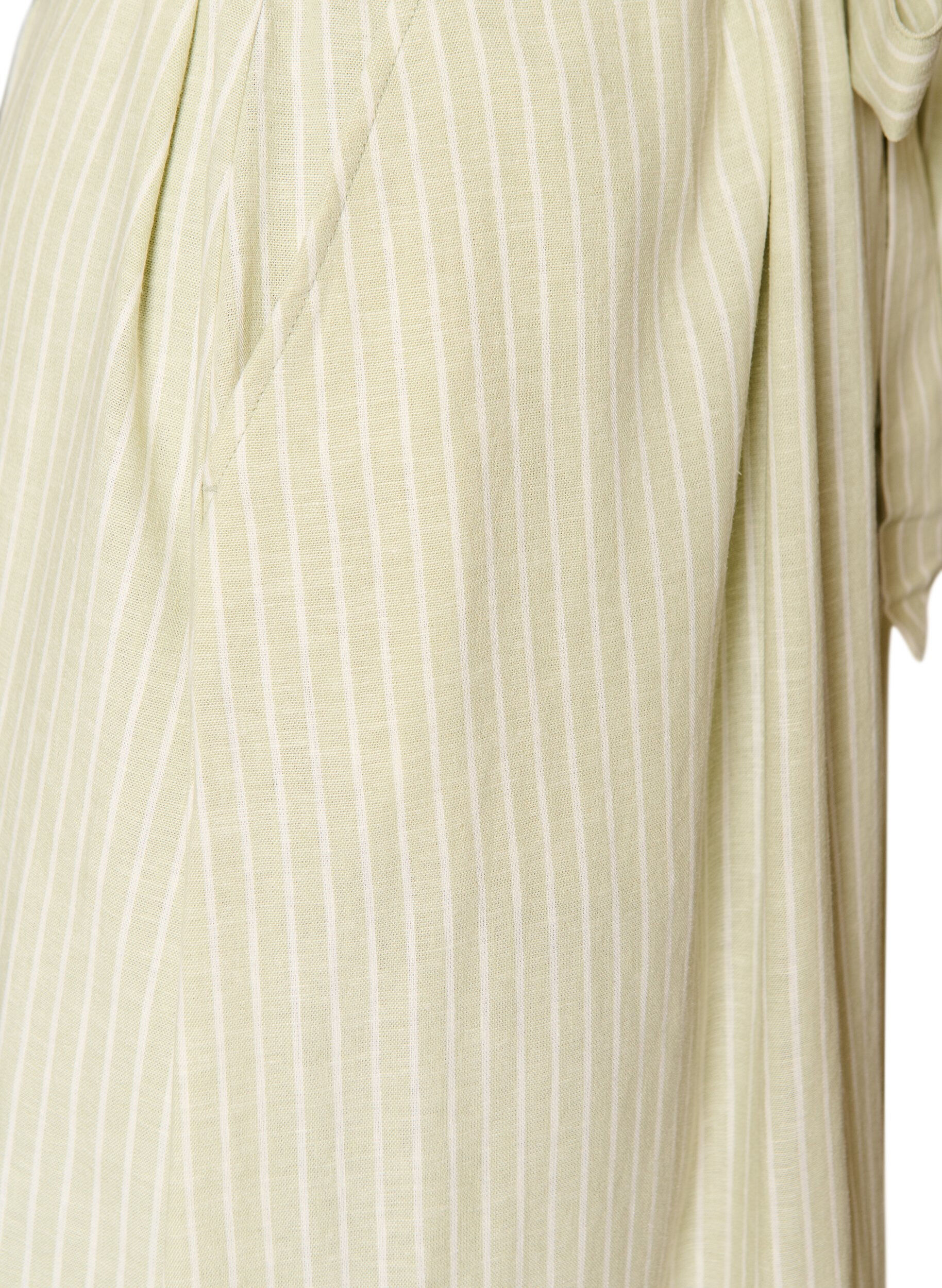 ZizziMouwloze gestreepte midi jurk in linnen en viscose, Groen, Packshot image number 3