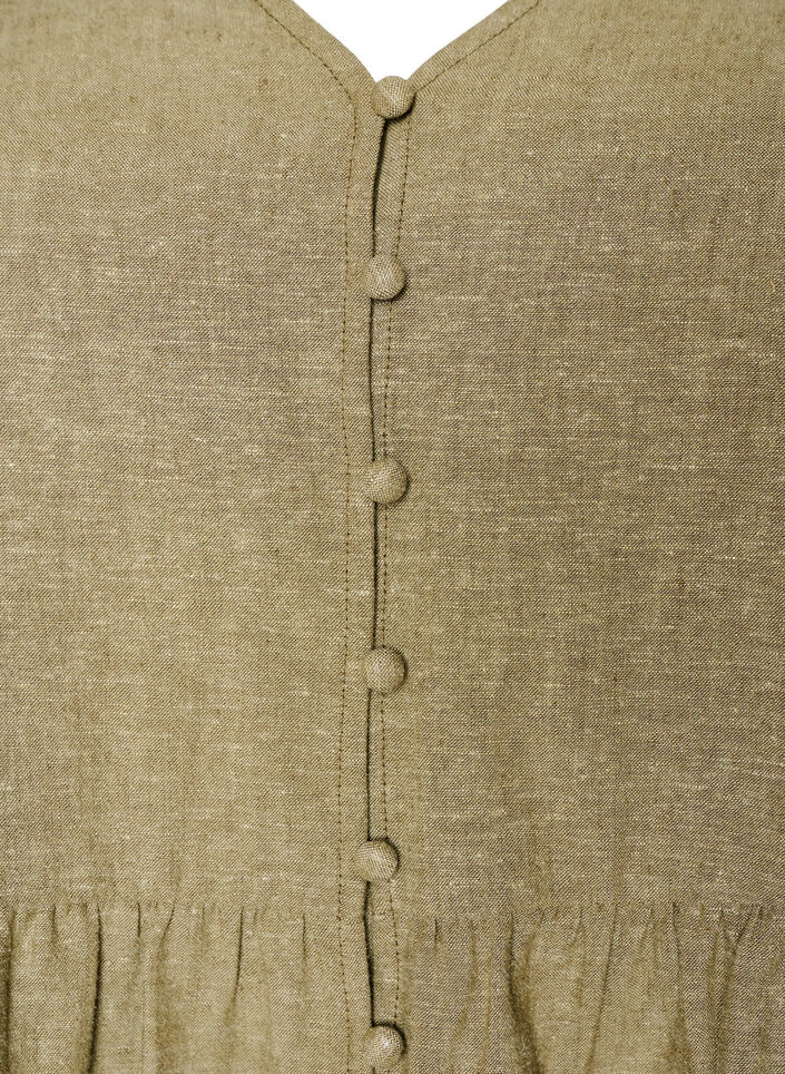 Blouse in linnen en viscose met een V-hals en knoopsluiting, Groen, Packshot image number 2