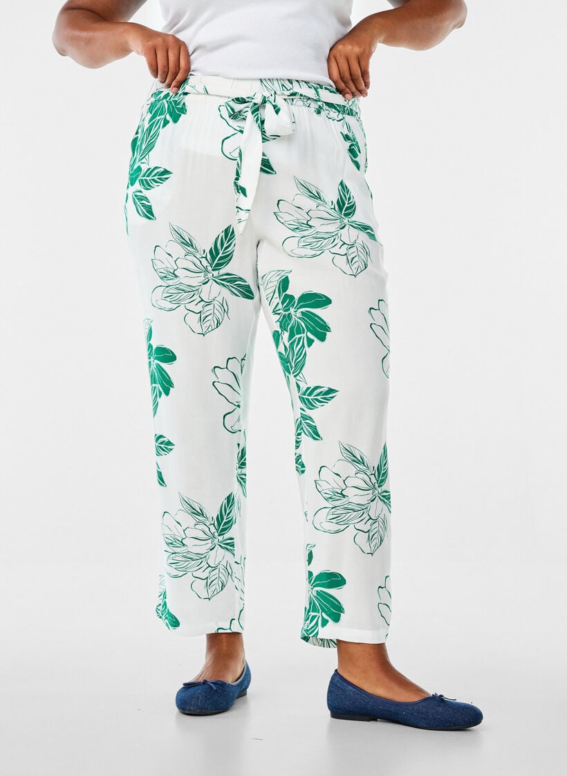 Viscose broek met hoge taille, Groen, Model image number 2