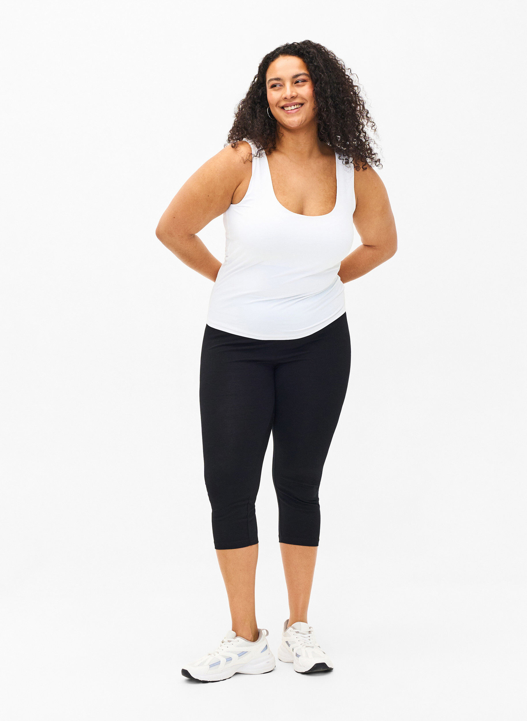 ZizziFLASH - 2-pack 3/4 katoenen leggings, Zwart, Model image number 1