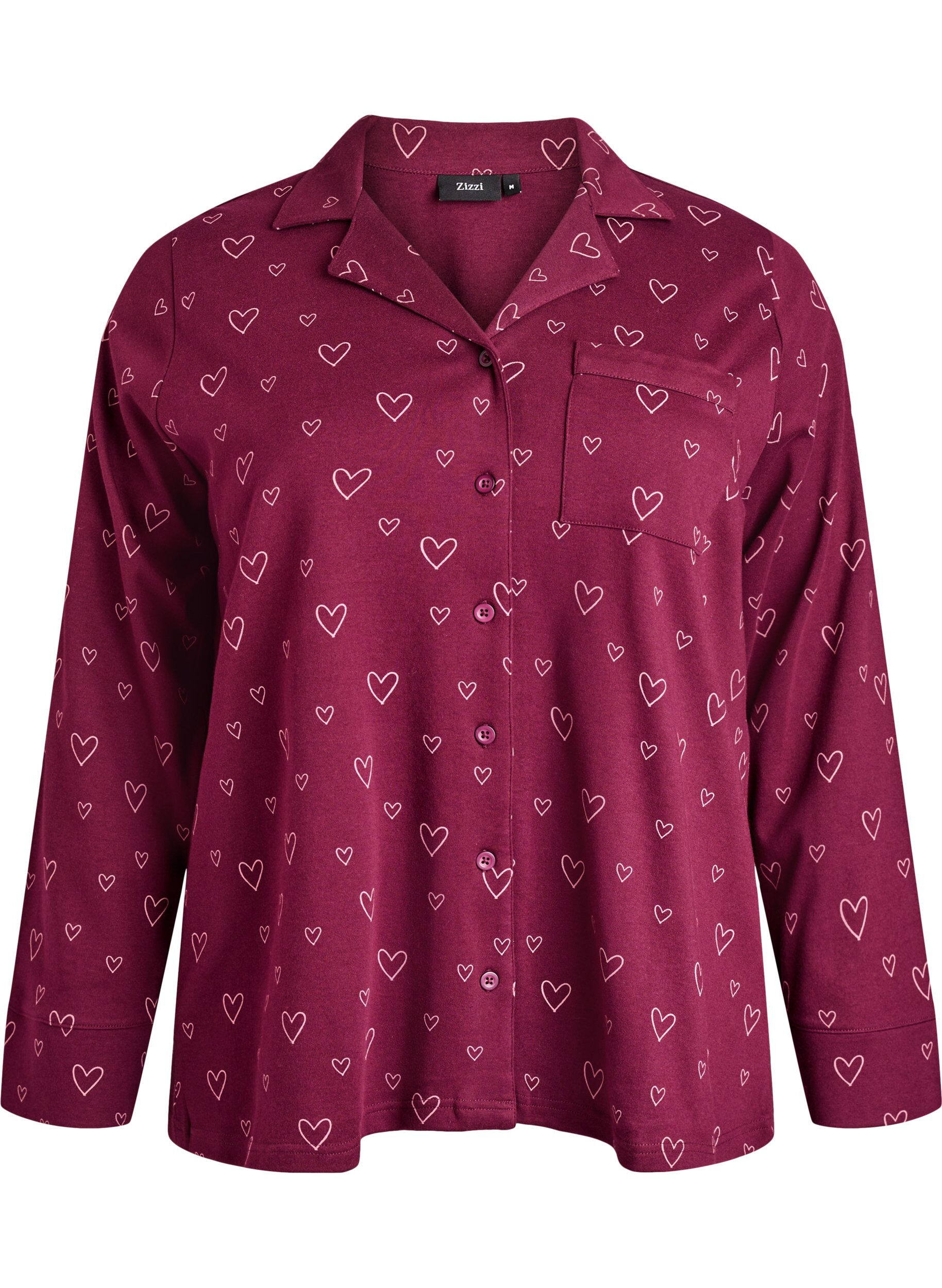 ZizziKatoenen pyjamashirt met borstzak, Rood, Packshot image number 0