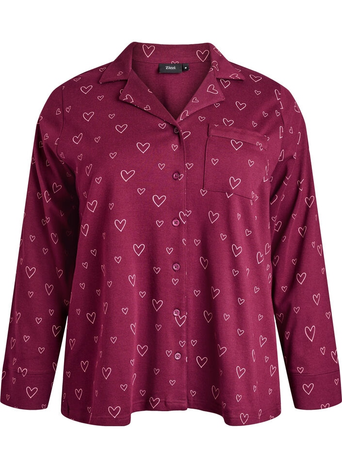 Katoenen pyjamashirt met borstzak, Rood, Packshot image number 0