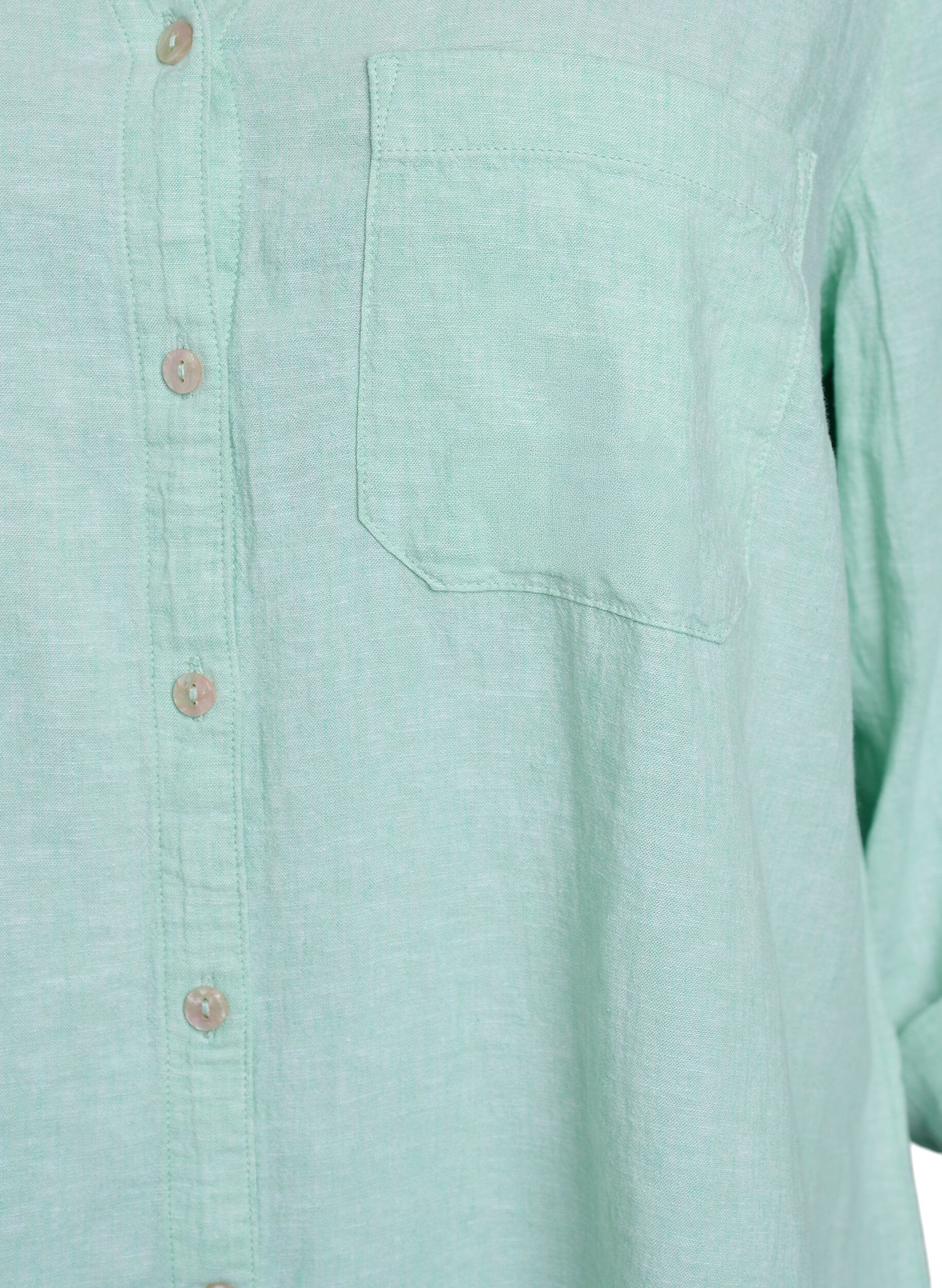 ZizziLinnen en viscose shirt met 3/4 mouwen, Groen, Packshot image number 2