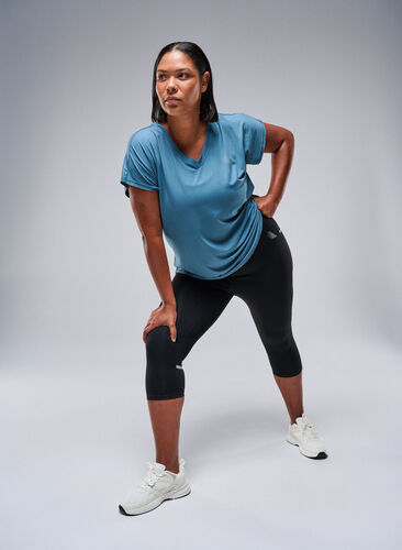 ZizziT-shirt met korte mouwen voor workouts en V-hals, Blauw, Image image number 0