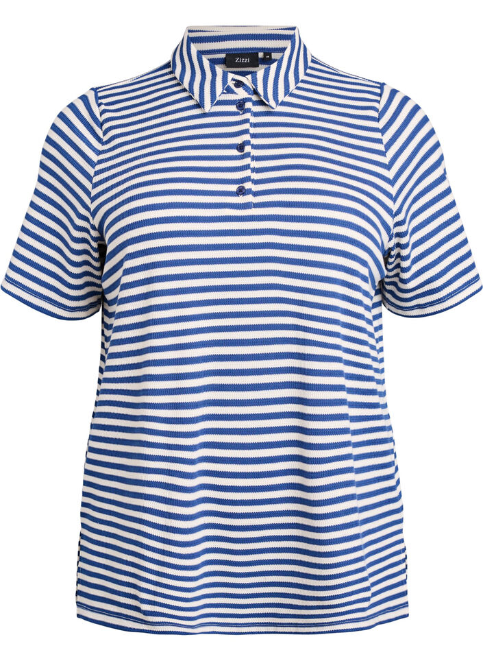 Gestreept poloshirt met korte mouwen, Blue Stripe, Packshot