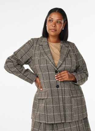 ZizziKlassieke geruite blazer, Grey Check, Model image number 0
