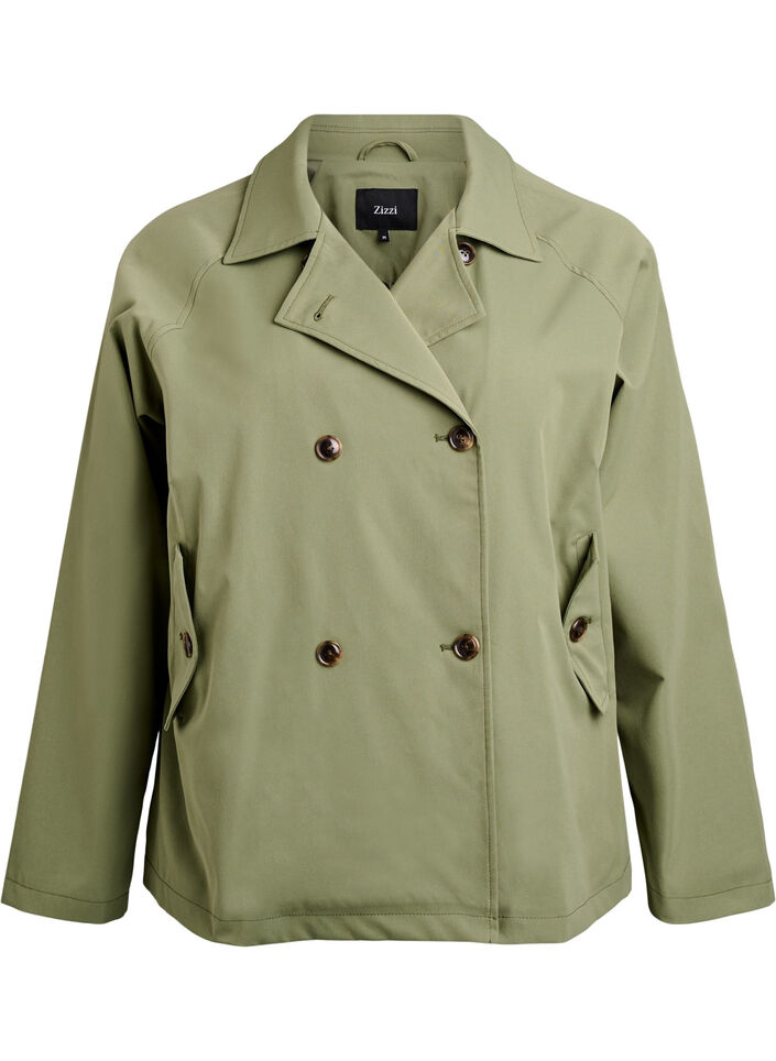 Korte trenchcoat met zakken, Groen, Packshot image number 0