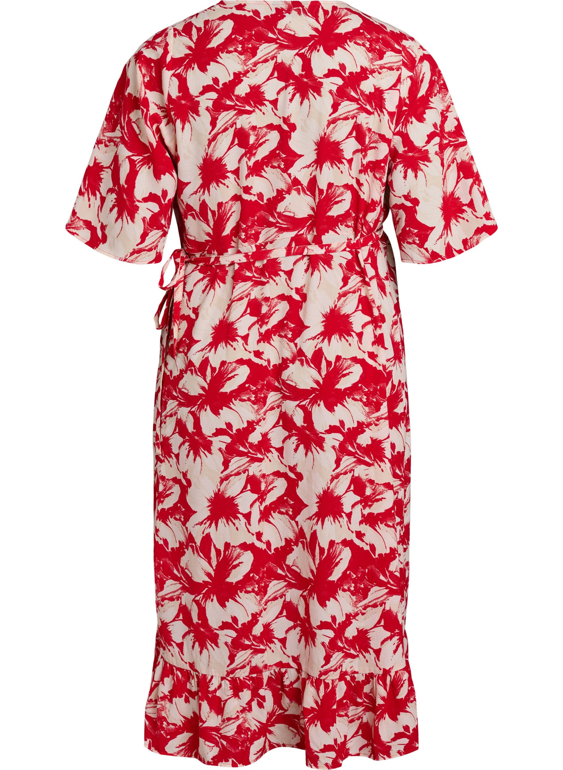 ZizziEffen wikkeljurk met korte mouwen, Rood, Packshot image number 1