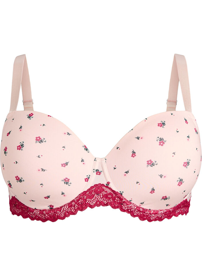 Voorgevormde bh met bloemenprint en kanten details, Roze, Packshot image number 0