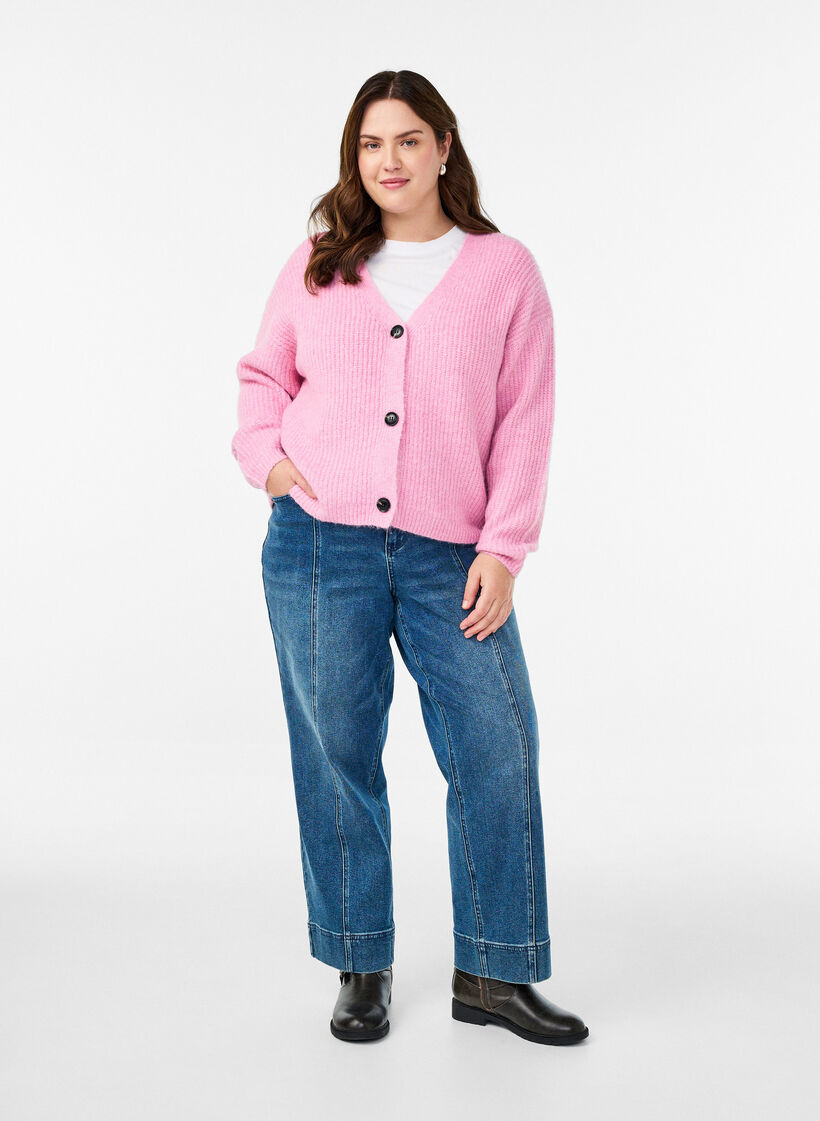 V-hals cardigan van breisel, Roze, Model image number 1