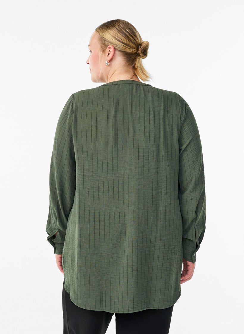 FLASH - Streepjes overhemdblouse, Groen, Model image number 2