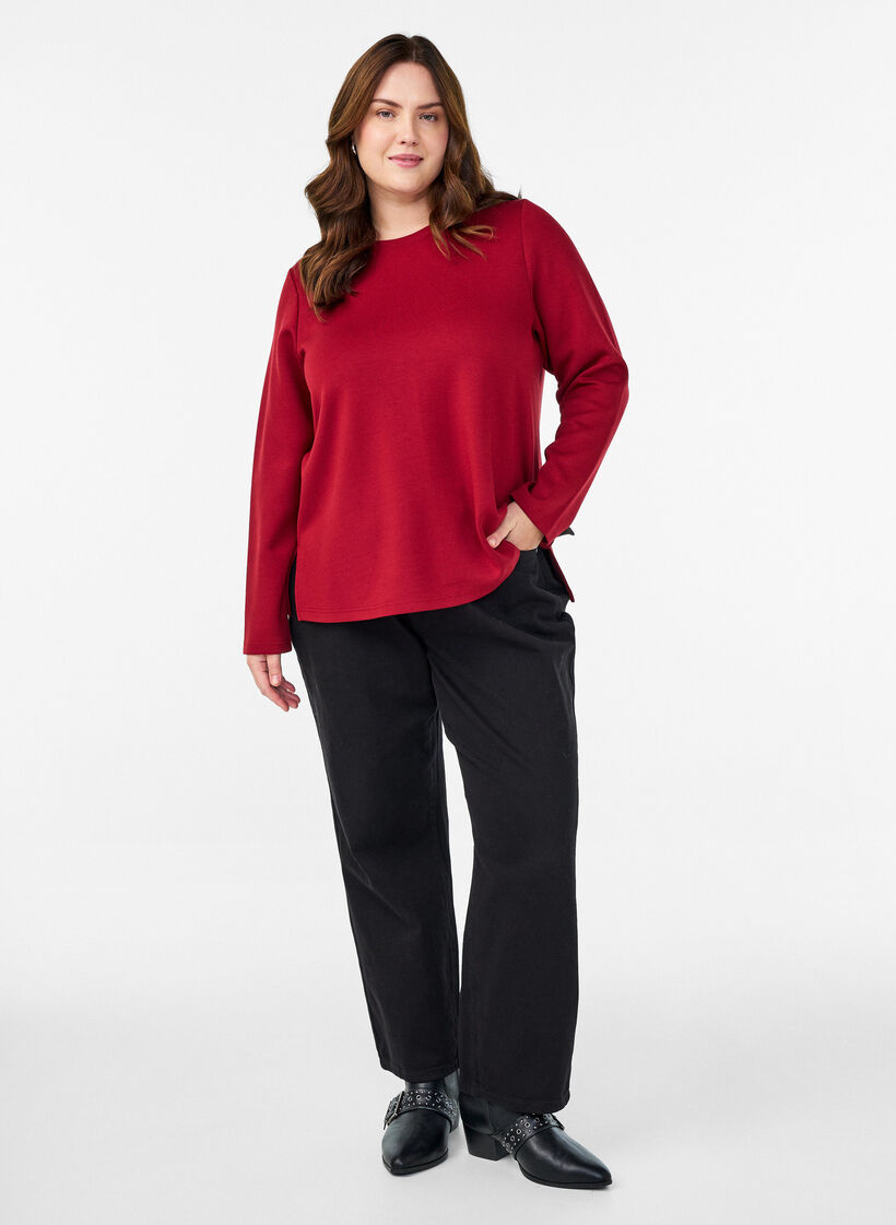 Jersey blouse met ronde hals, Rood, Model image number 1