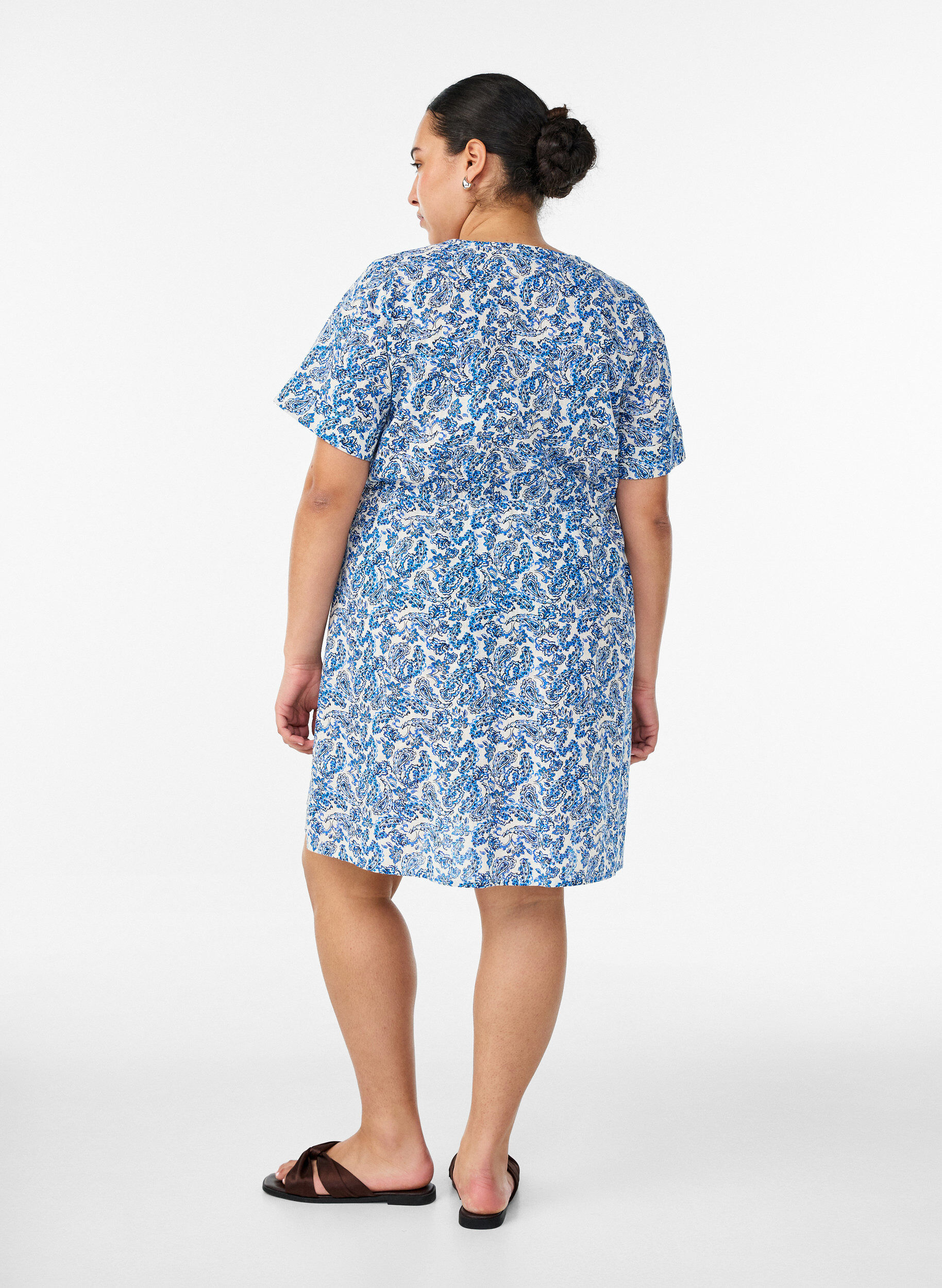 ZizziKorte katoenen jurk met bloemenprint, Blauw, Model image number 2