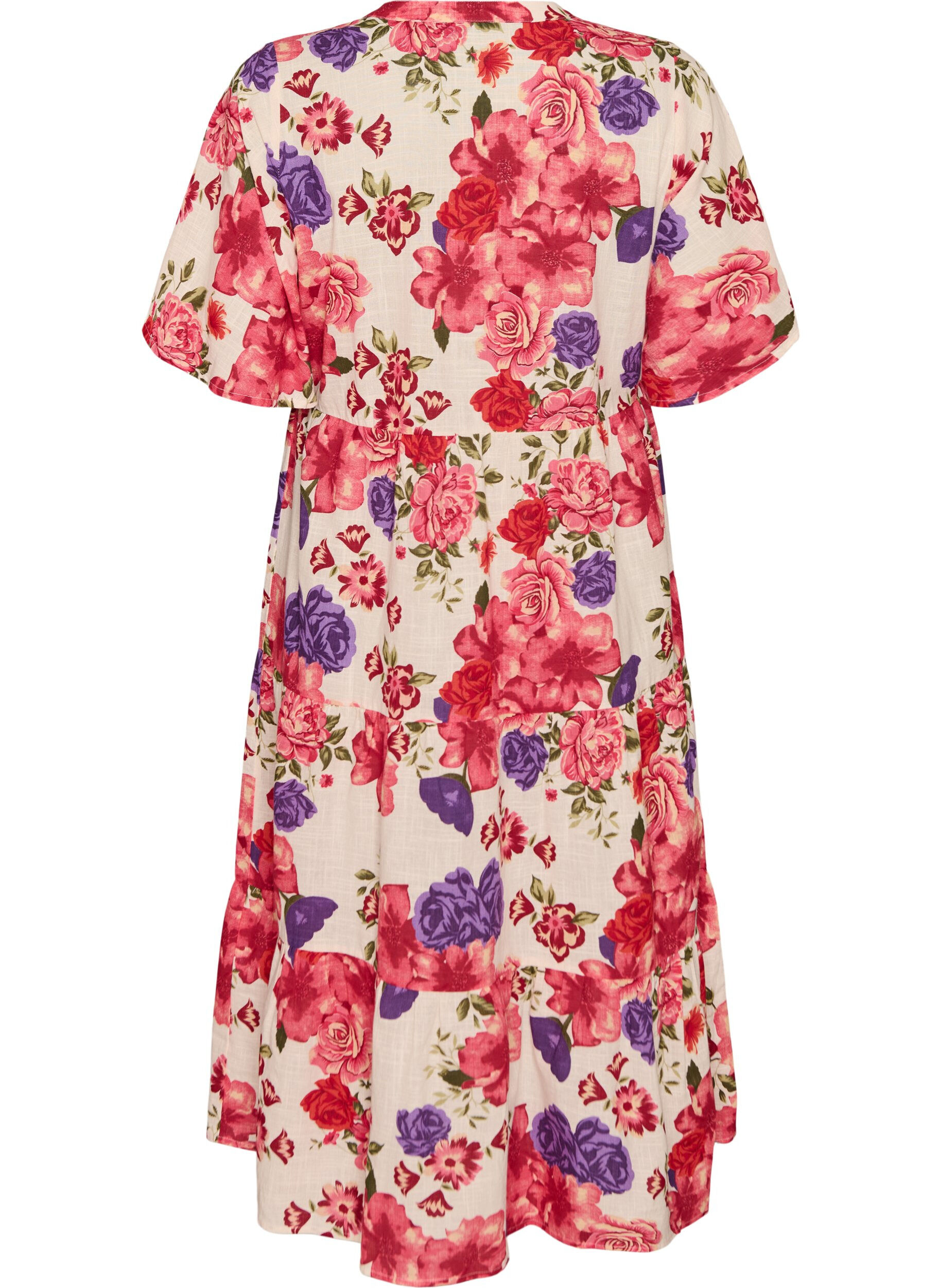 ZizziKatoenen midi jurk met bloemenprint, Rood, Packshot image number 1