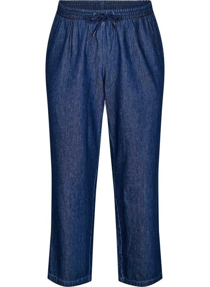 Jeans met rechte pasvorm en elastische taille, Blauw, Packshot image number 0