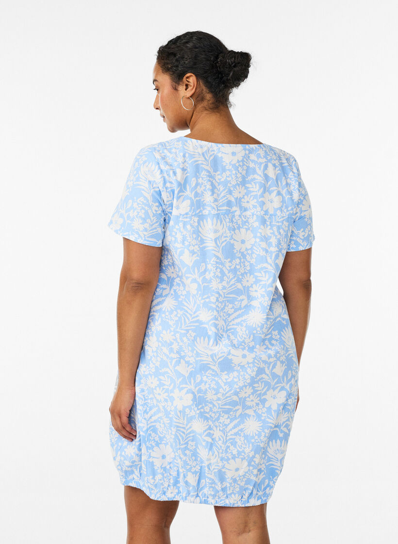 Katoenen jurk met korte mouwen en print, Vanille, Model image number 2